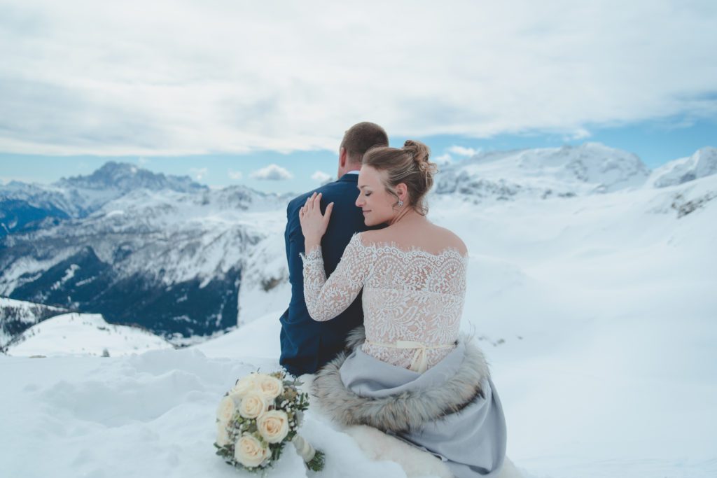 Wedding Couple On Mountain Peak in The Dolomites
