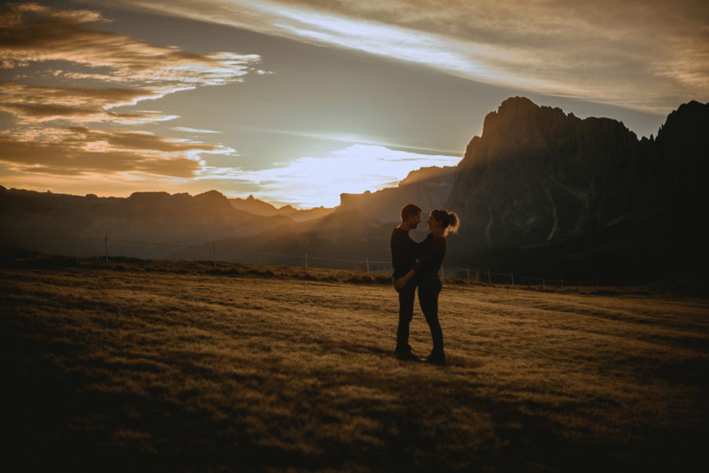 Honeymoon dolomites mountain - couple in the mountains Seiser Alm - Alpe di Siusi - Adler Lodge