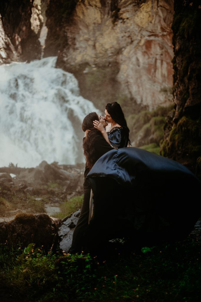 Epic Kiss In Front Of Waterfall Best Elopement Locations To Elope In Italy